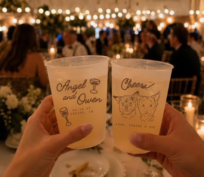 Personalized pet wedding stadium cups.