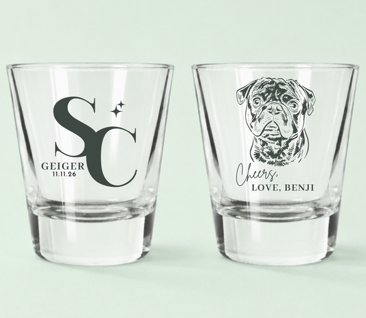 Custom pet shot glasses clear or frosted for wedding celebration, 
