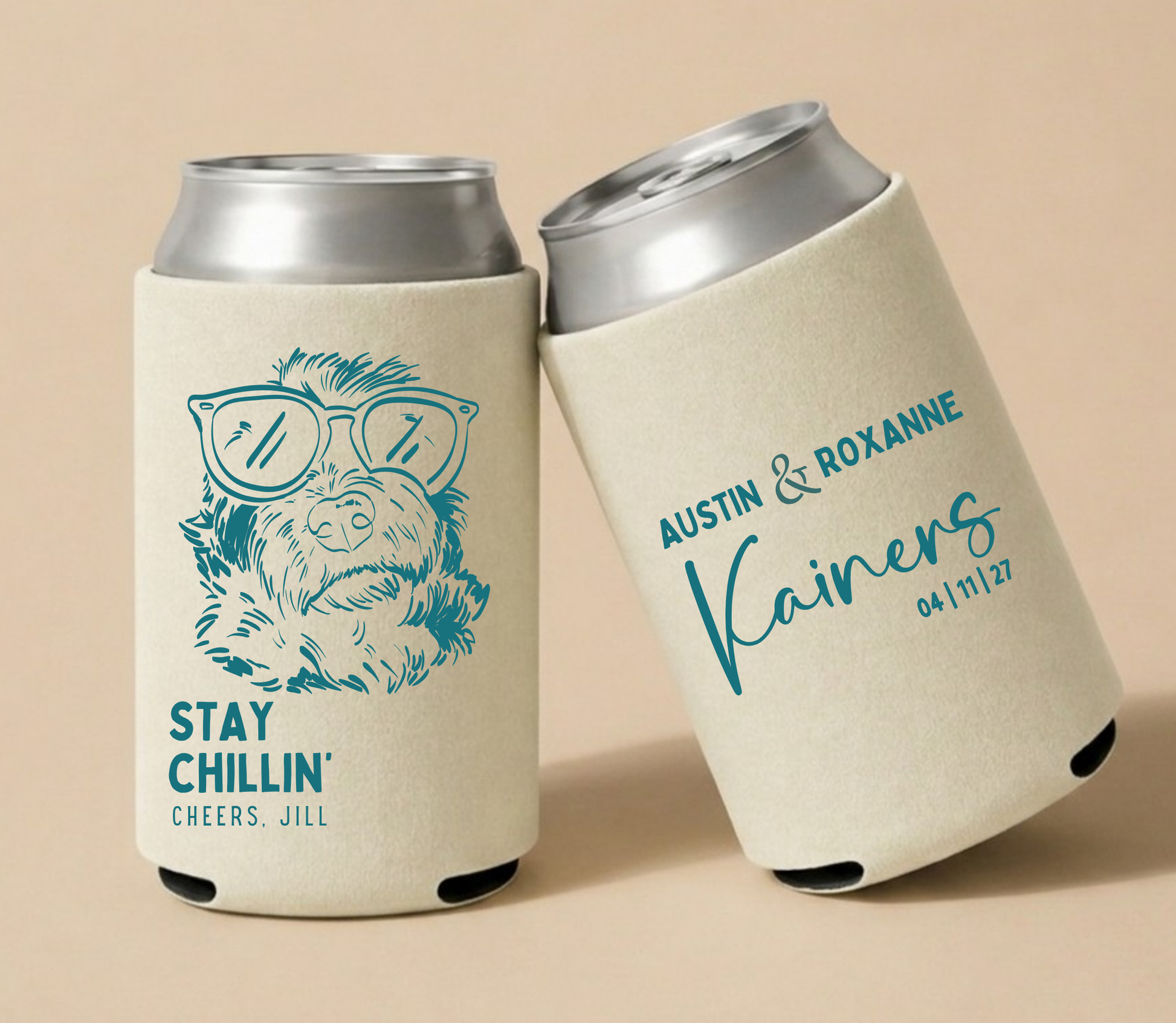 Custom dog wedding can cooler sunglasses design
Personalized pet portrait fun wedding favor
Cool dog illustration wedding drink holder
Custom dog can cooler casual wedding theme