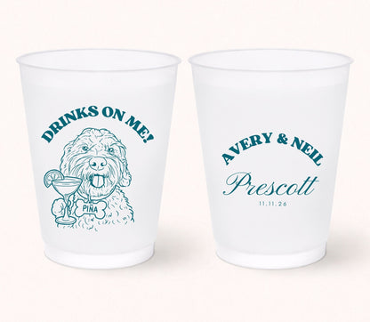 Custom dog wedding frosted cups
Personalized pet portrait cocktail cups
Dog lover wedding drink cups
Drinks on me dog wedding favor