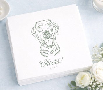 Custom dog wedding napkins drinks on me design
Personalized pet portrait cocktail napkins wedding
Dog illustration napkins elegant table setting
Custom wedding napkins dog lover theme