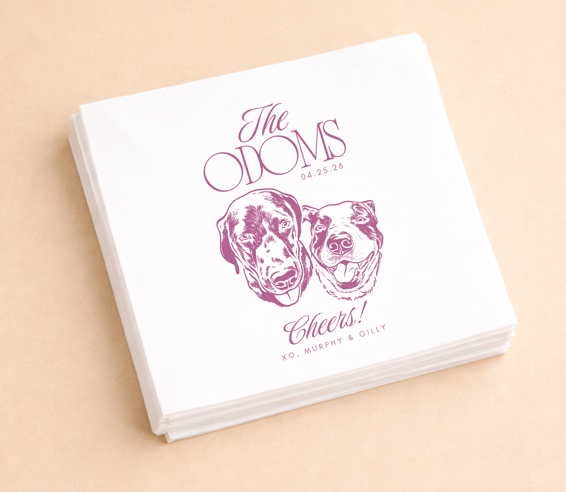 Custom dog wedding napkins two pet portrait design
Personalized couple dog illustration napkins wedding
Dog portrait cocktail napkins modern wedding decor
Custom pet napkins double dog design