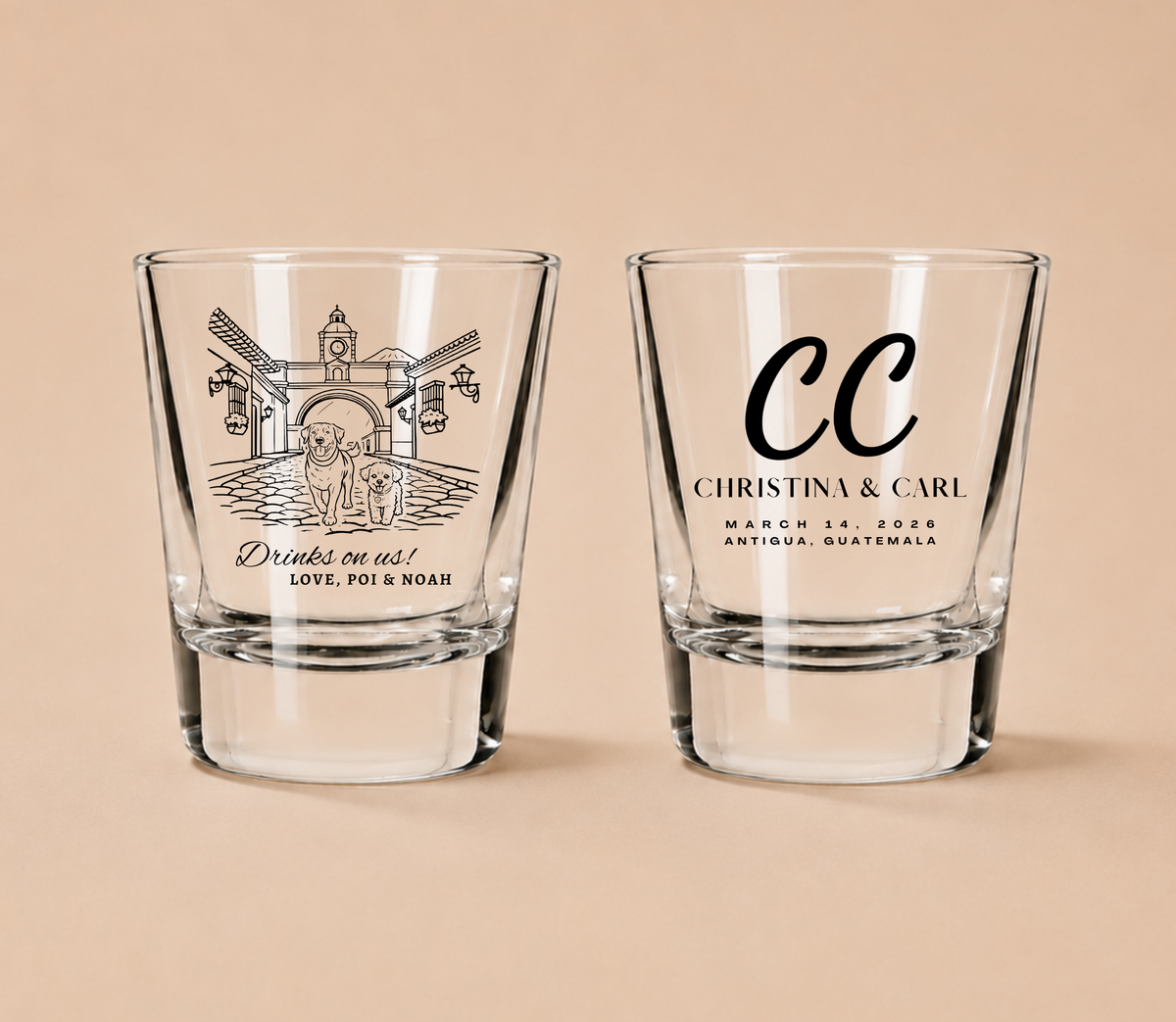 Personalized Destination Couple Wedding Shot Glasses