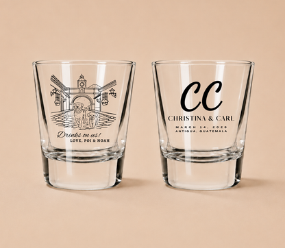 Personalized Destination Couple Wedding Shot Glasses