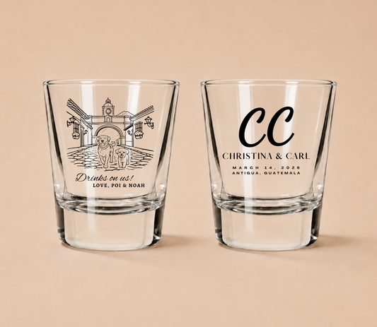 Personalized Destination Couple Wedding Shot Glasses