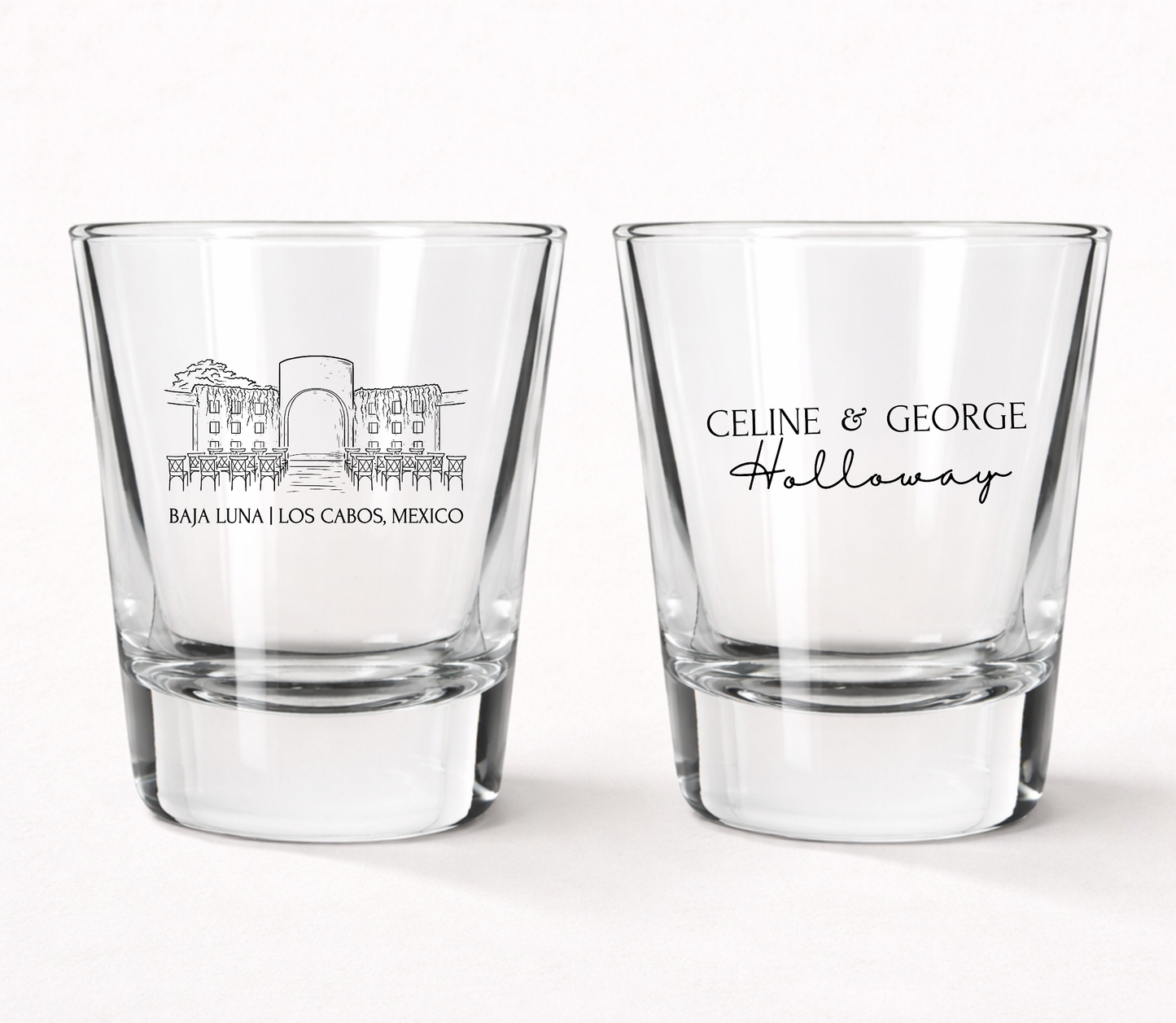 Destination wedding shot glasses
Custom venue illustration shot glasses
Los Cabos wedding favors
Personalized resort wedding shot glasses
Beach wedding shot glass favors
Custom wedding venue glassware