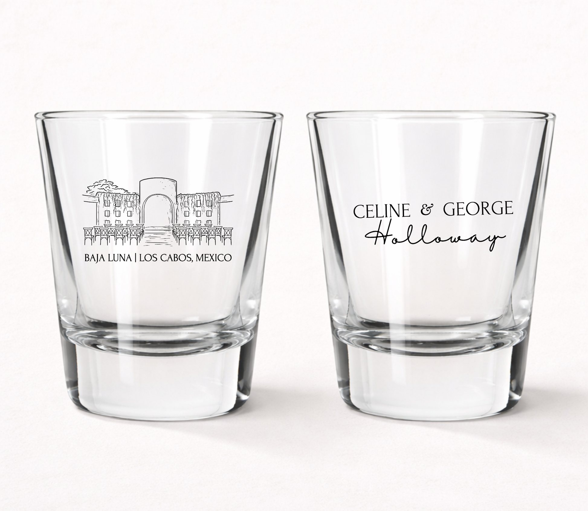 Destination wedding shot glasses
Custom venue illustration shot glasses
Los Cabos wedding favors
Personalized resort wedding shot glasses
Beach wedding shot glass favors
Custom wedding venue glassware