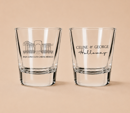 Personalized Destination Venue Wedding Shot Glasses