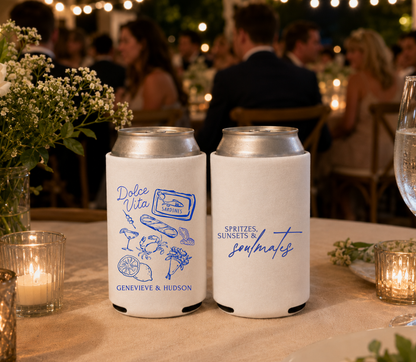 Italy Wedding Can Coolers, Coastal Design