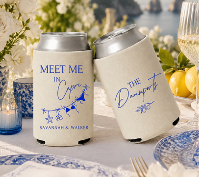 Capri Beach Wedding Can Coolers