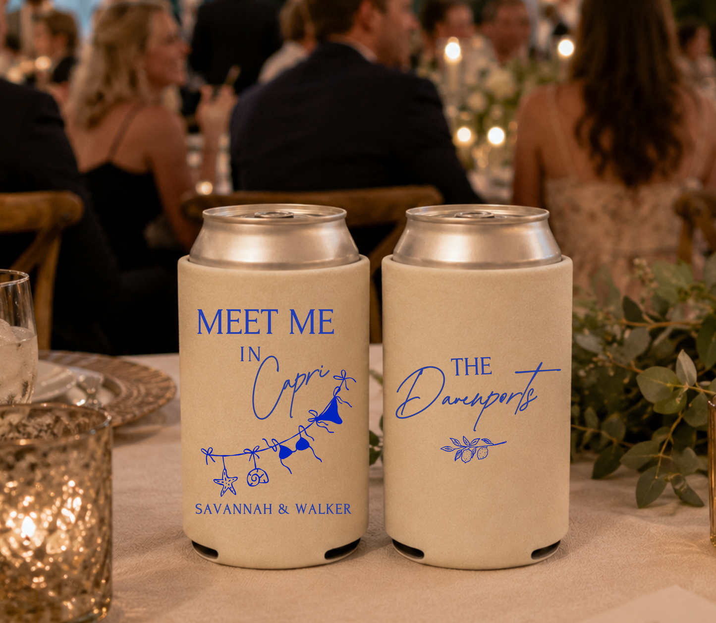 Capri Beach Wedding Can Coolers