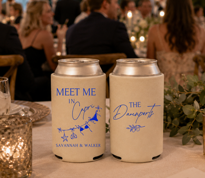 Capri Beach Wedding Can Coolers
