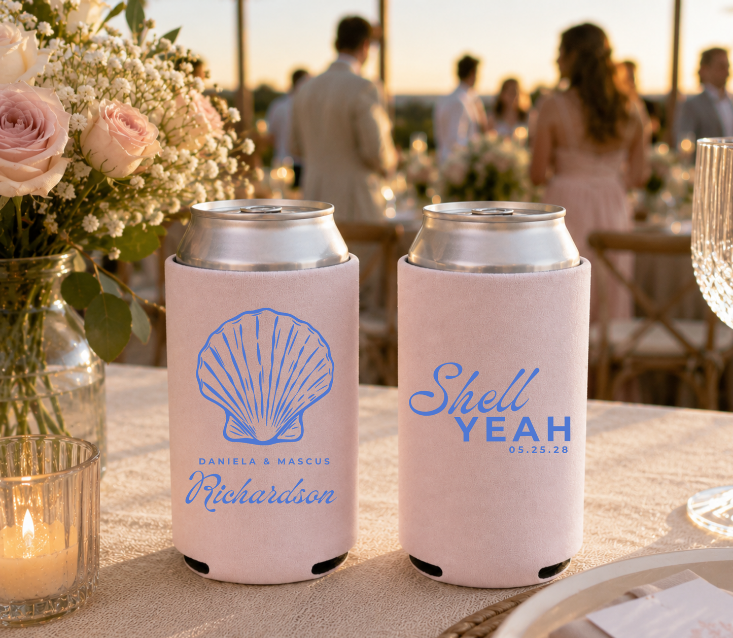 Seashell Wedding Can Coolers for Beach Weddings
