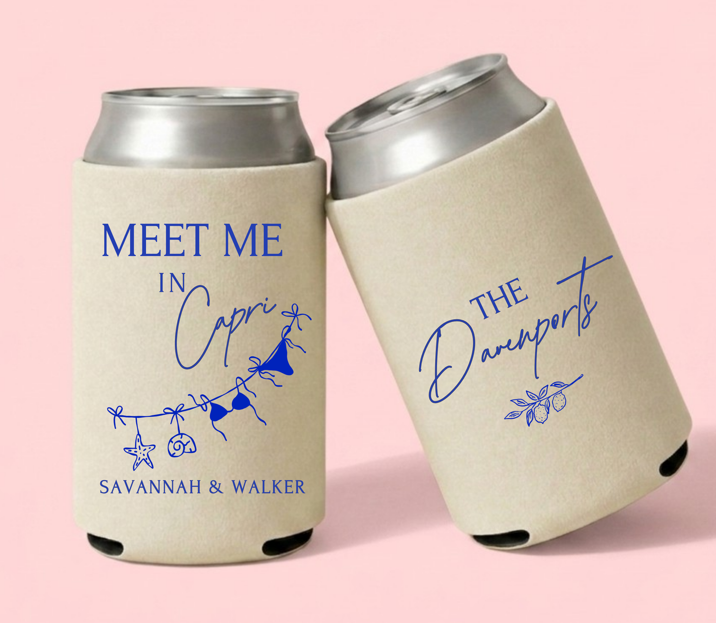Capri Beach Wedding Can Coolers