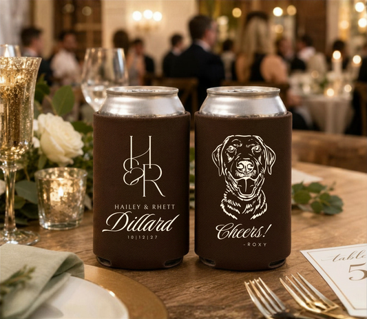 Personalized Labrador wedding can coolers.