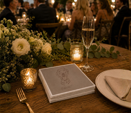 Personalized pet wedding beverage napkins.