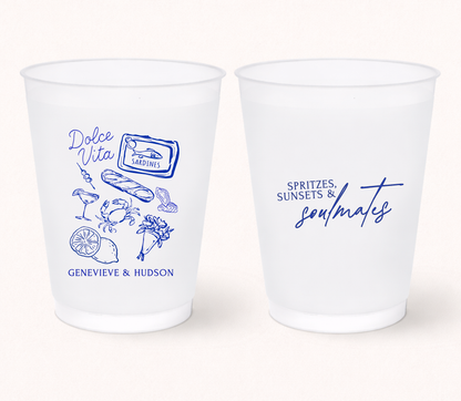 Dolce Vita wedding frosted cups
Mediterranean wedding favor cups
Italian destination wedding cups
Personalized coastal wedding drinkware
European inspired wedding frosted cups
Custom wedding cups with Mediterranean illustration