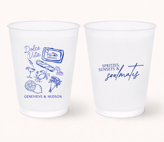 Dolce Vita wedding frosted cups
Mediterranean wedding favor cups
Italian destination wedding cups
Personalized coastal wedding drinkware
European inspired wedding frosted cups
Custom wedding cups with Mediterranean illustration