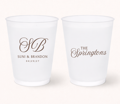 Elegant script monogram wedding frosted cups
Personalized wedding cups with custom initials
Minimalist frosted wedding drinkware
Custom wedding cups with names and date
Modern elegant wedding favor cups
Personalized bridal shower frosted cups