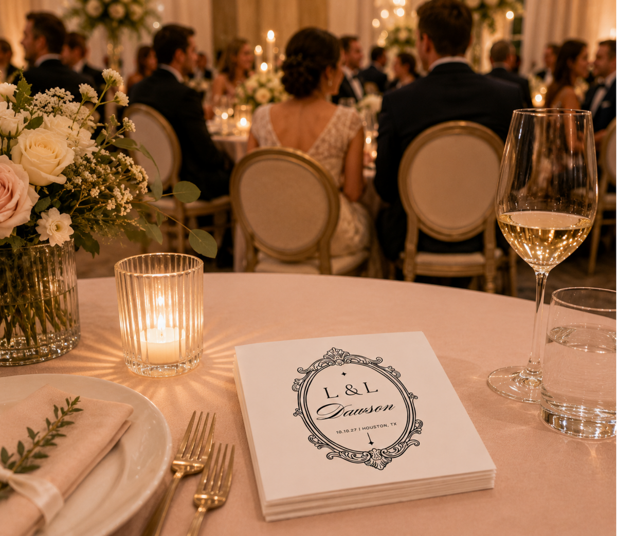 Vintage monogram wedding cocktail napkins.