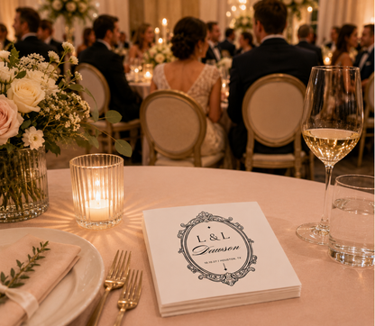 Vintage monogram wedding cocktail napkins.