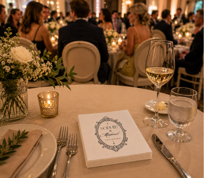 Custom vintage wedding cocktail napkins.