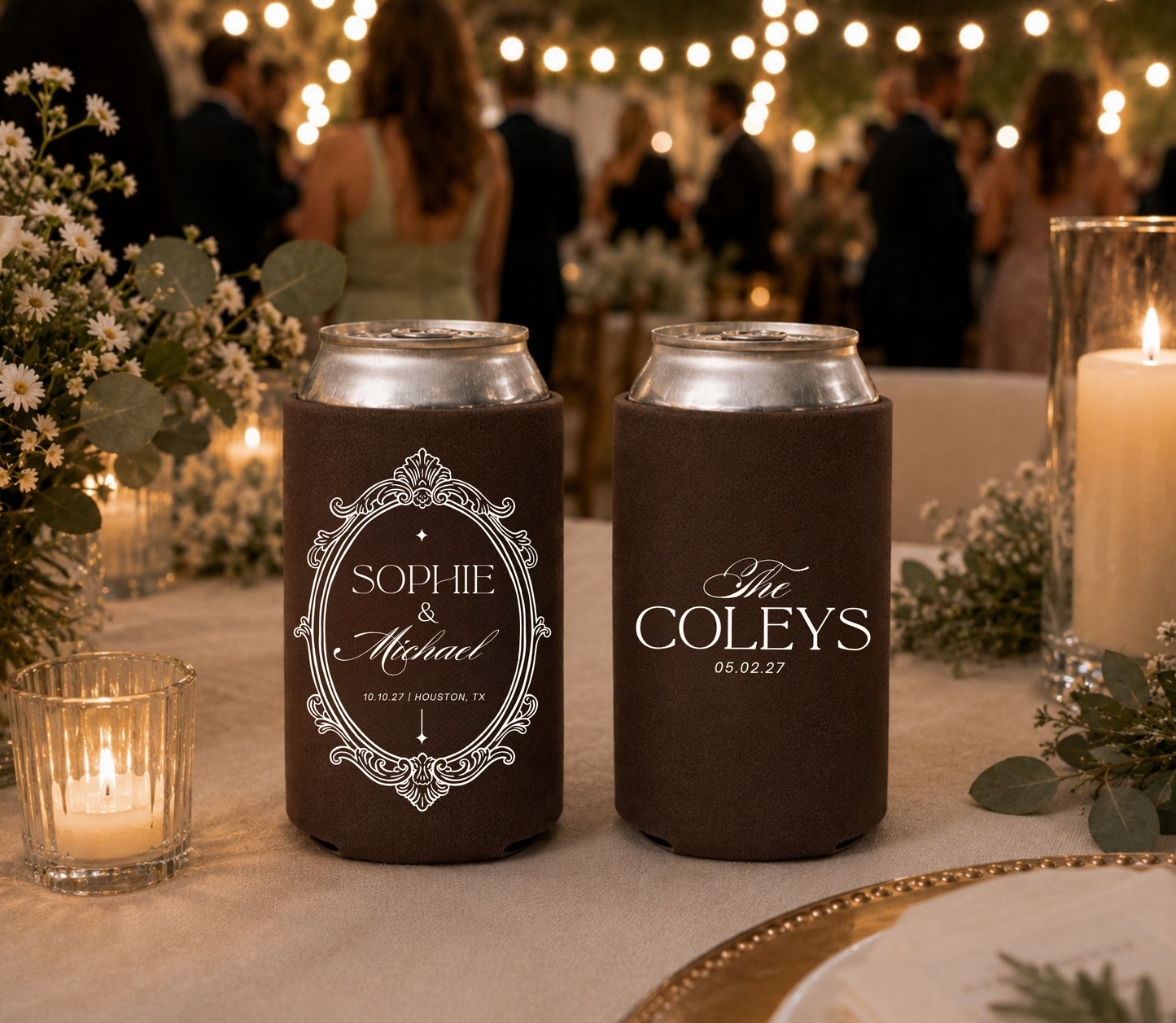 Vintage frame wedding can coolers.
