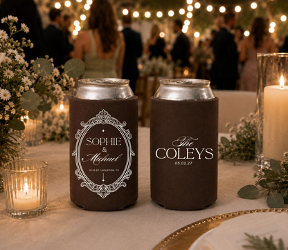 Vintage frame wedding can coolers.