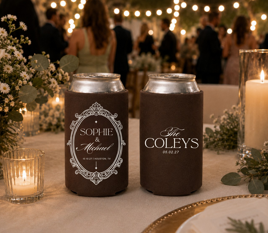 Vintage frame wedding can coolers.