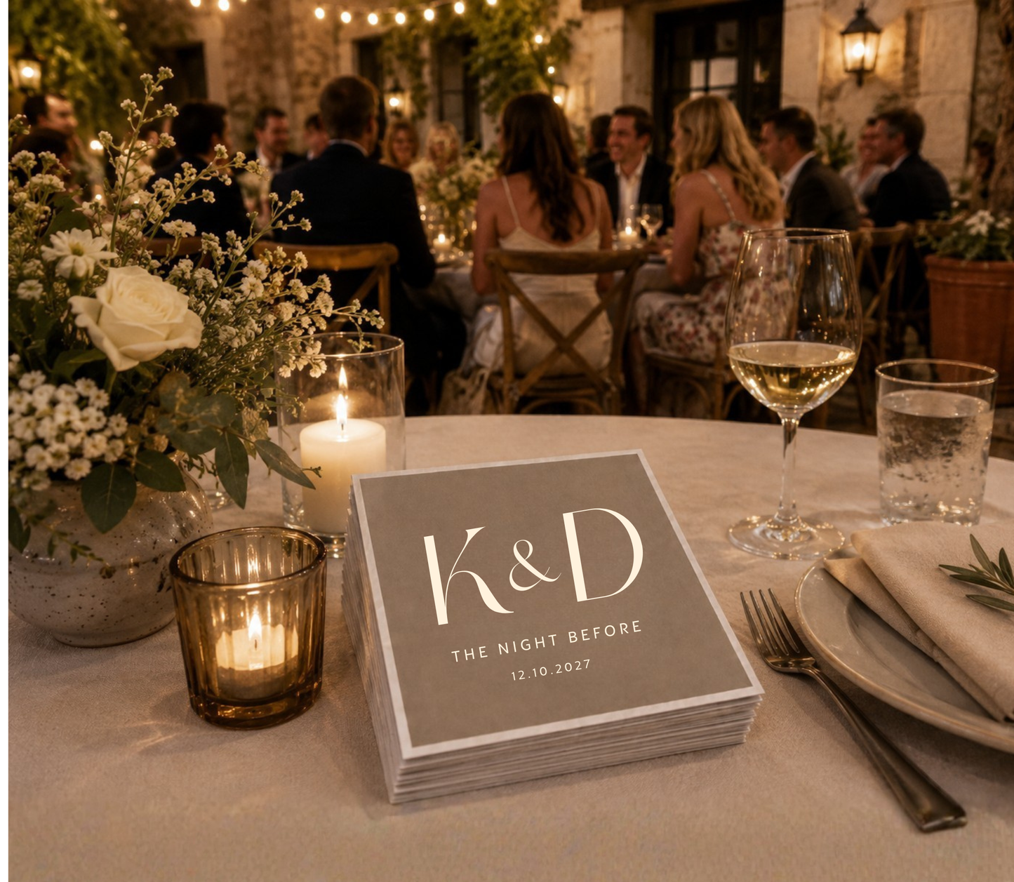 Custom initial wedding beverage napkins.