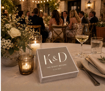 Custom initial wedding beverage napkins.