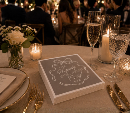 Custom wedding reception beverage napkins.