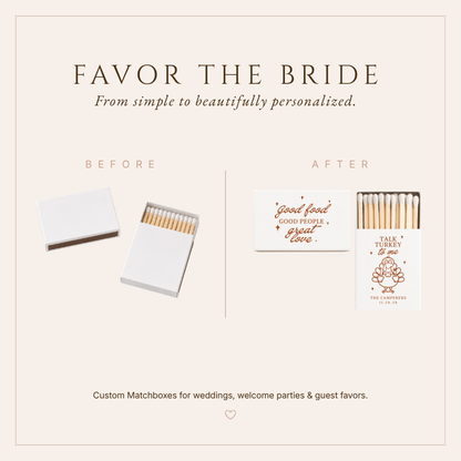 Cute personalized Thanksgiving matchbox favors for fall weddings featuring a turkey and festive autumn typography.