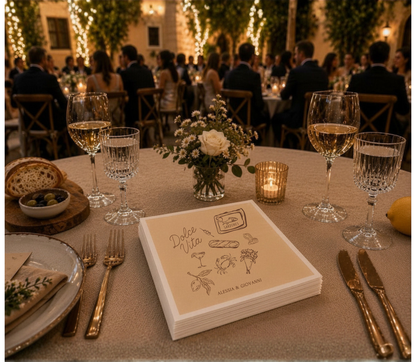 Italian-inspired wedding beverage napkins.