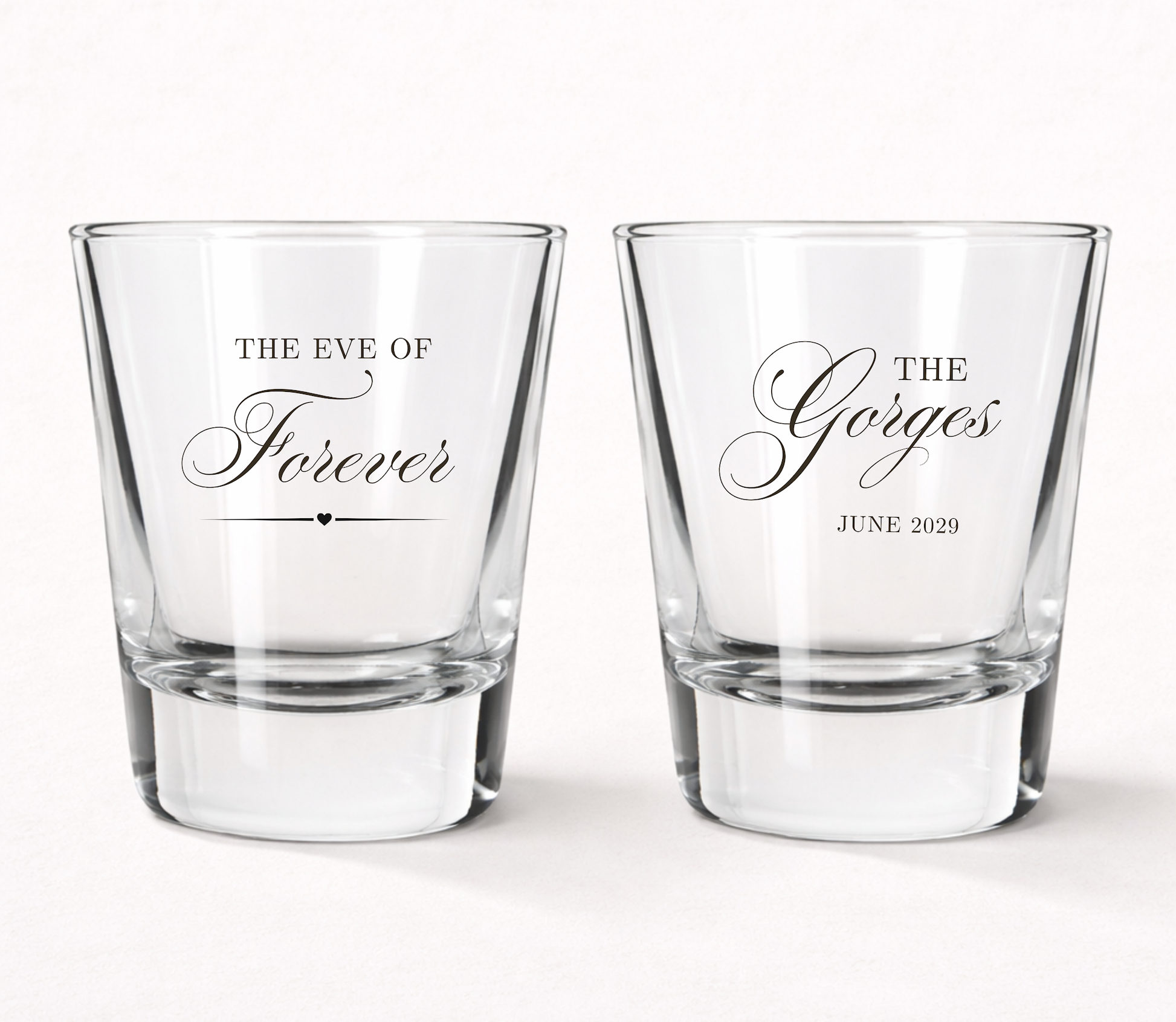 The Eve Of Forever personalized wedding shot glasses
Custom wedding eve shot glasses
Elegant wedding welcome party favors
Personalized rehearsal dinner shot glasses
Wedding weekend keepsake shot glasses
Custom family name wedding shot glasses