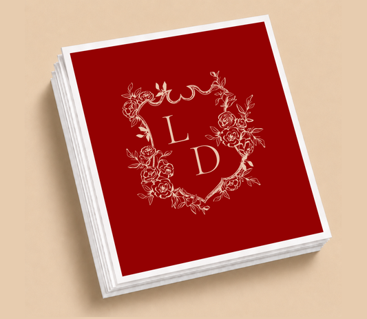 Personalized Floral Crest Wedding Table Napkins