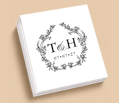 Personalized Floral Monogram Wedding Table Napkins