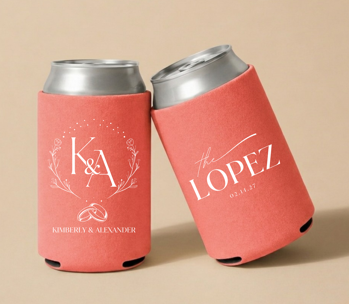 Personalized Floral Monogram Wedding Can Coolers