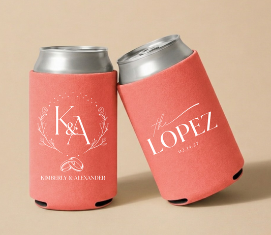 Personalized Floral Monogram Wedding Can Coolers