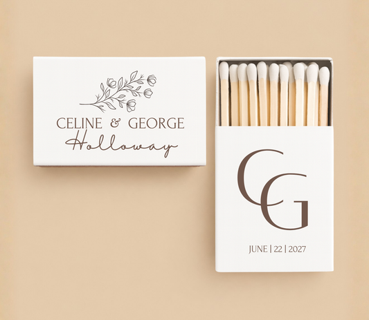 Personalized Floral Monogram Wedding Matchboxes