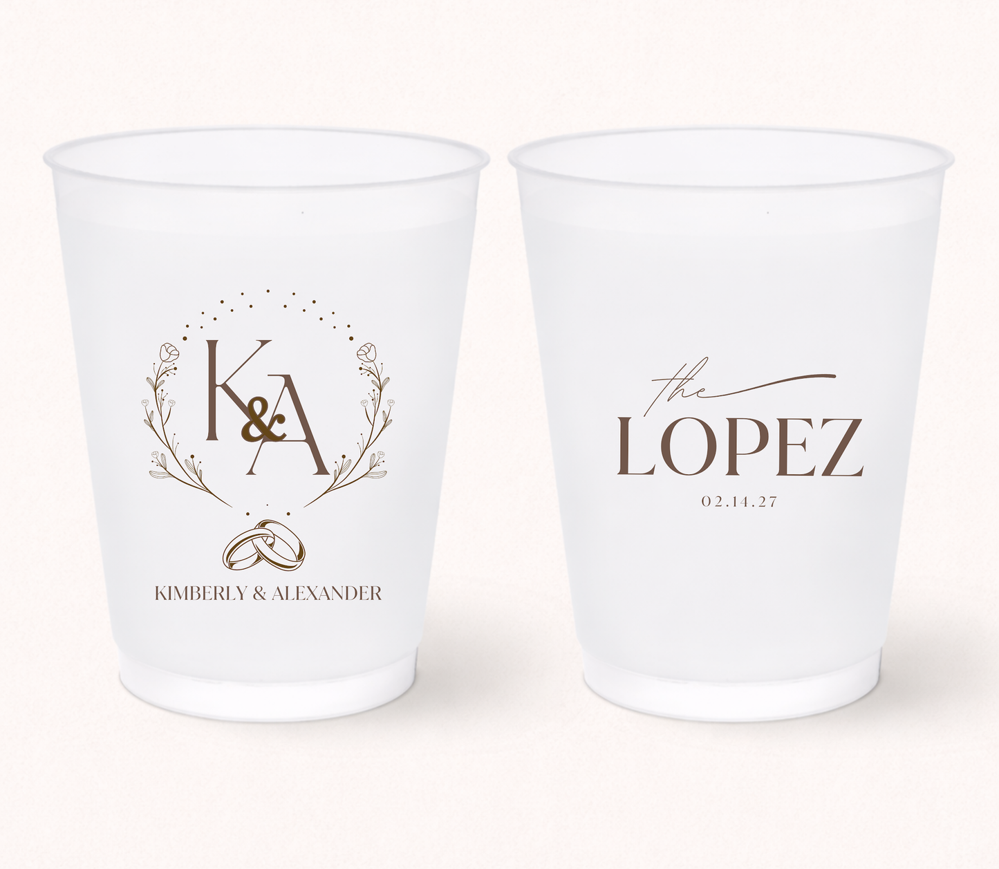 Elegant wedding monogram frosted cups
Personalized wedding cups with floral initials
Custom frosted cups with wedding rings design
Romantic wedding drinkware with monogram
Elegant bridal shower frosted cups
Luxury personalized wedding favor cups
