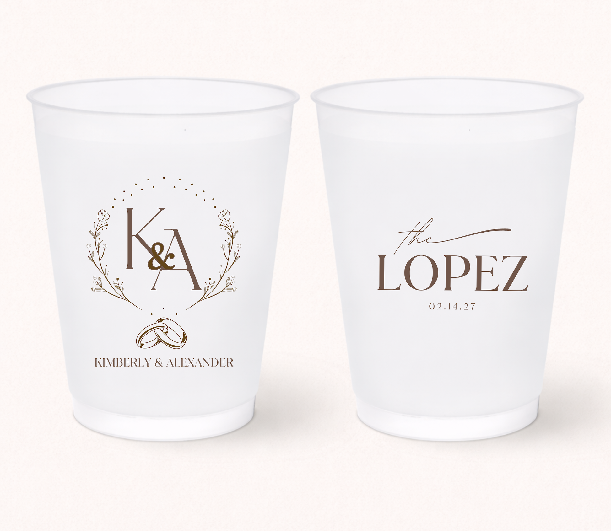 Elegant wedding monogram frosted cups
Personalized wedding cups with floral initials
Custom frosted cups with wedding rings design
Romantic wedding drinkware with monogram
Elegant bridal shower frosted cups
Luxury personalized wedding favor cups