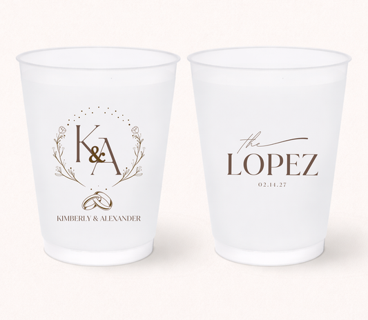 Elegant wedding monogram frosted cups
Personalized wedding cups with floral initials
Custom frosted cups with wedding rings design
Romantic wedding drinkware with monogram
Elegant bridal shower frosted cups
Luxury personalized wedding favor cups