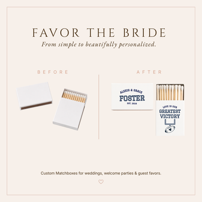 Personalized football wedding favors featuring Love Is Our Greatest Victory design with goalpost and heart details.