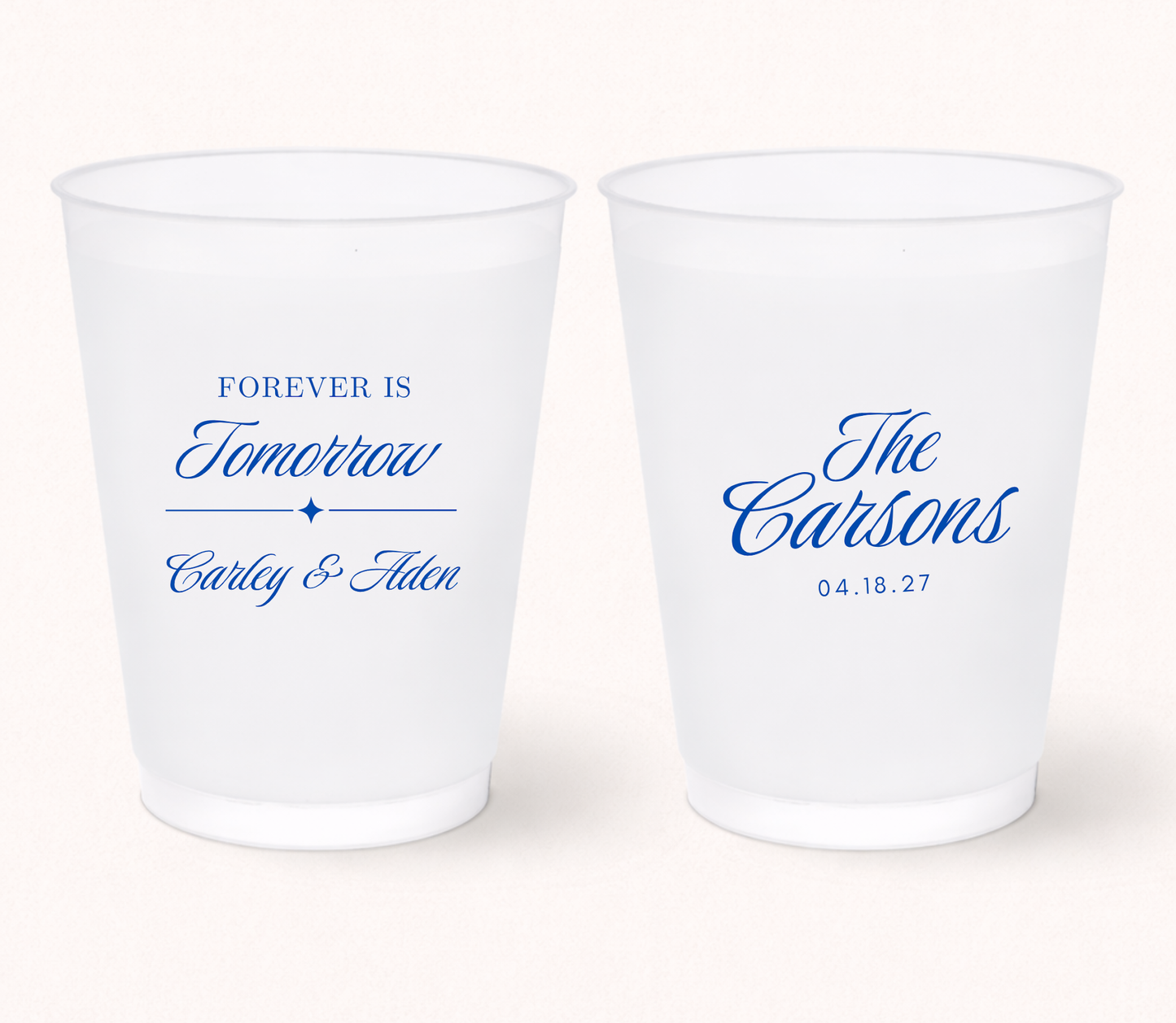 Custom Forever Is Tomorrow wedding frosted cups
Personalized rehearsal dinner drinkware
Wedding welcome party frosted cups
Custom wedding weekend cups with names and date