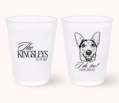 Custom dog wedding frosted cups
Personalized pet portrait wedding cups
I do too dog wedding favor
Dog lover frosted drink cups