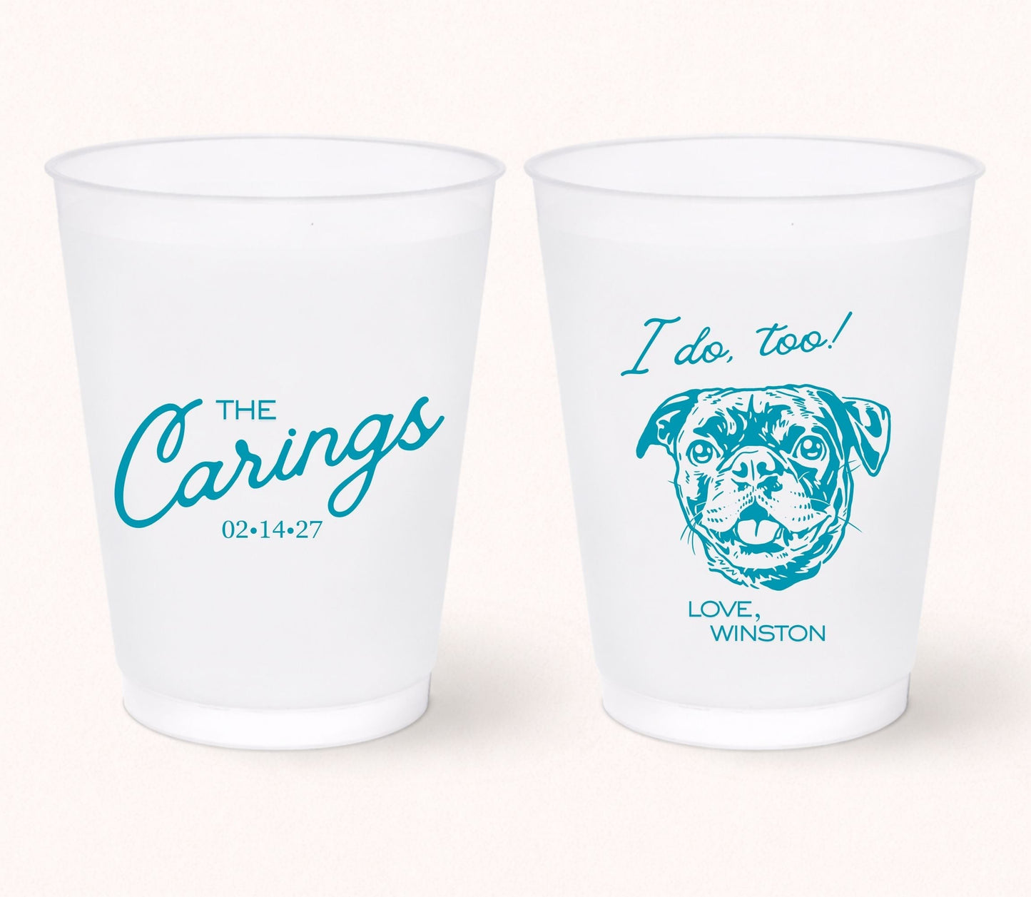 Custom dog wedding frosted cups
Beach wedding pet portrait cups
Personalized dog wedding favor cups
I do too dog frosted drink cups
