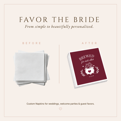 Personalized Brewed for Each Other Burgundy Cocktail Napkins