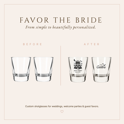 Personalized spooky wedding favors featuring haunted house artwork, bats, couple surname, and wedding date.