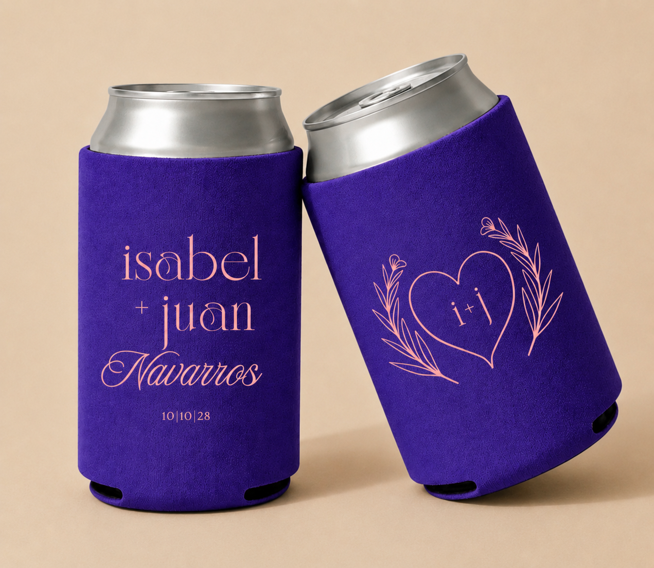 Personalized Purple Heart Initial Wedding Can Coolers